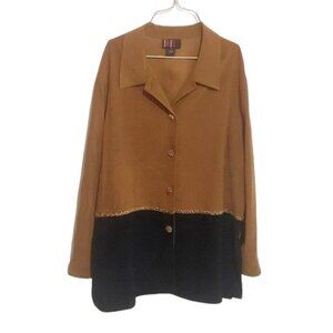 R&K Originals Faux Suede Button Up Shirt, Leopard Print Trim